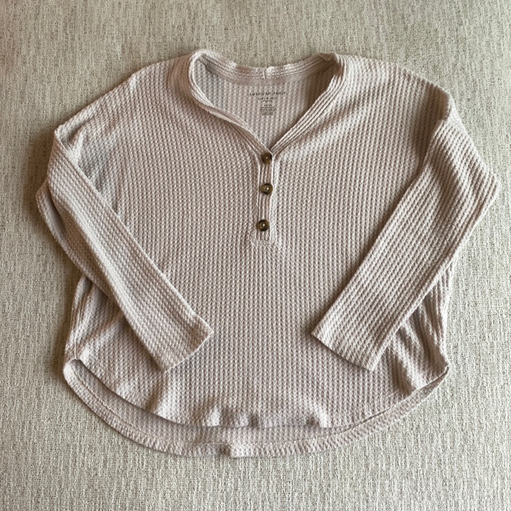 American Eagle waffle knit sweater with button detail. So cozy!